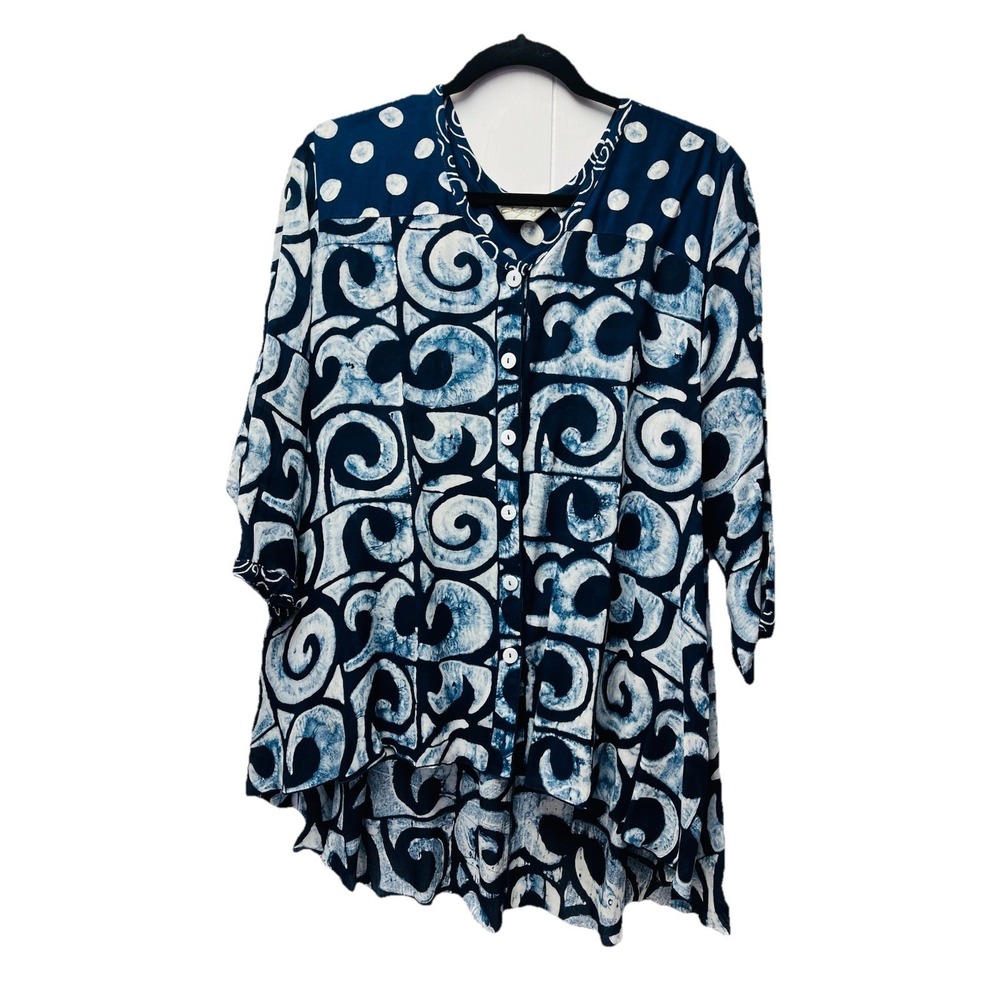 Lyng Designs M Blue Abstract Tunic Blouse Art to Wear